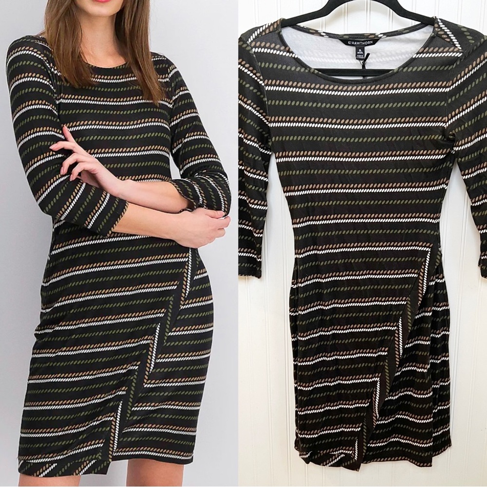41 Hawthorn for Stitch Fix NWT Black Print Knit Fae Faux Wrap Dress XS Petite